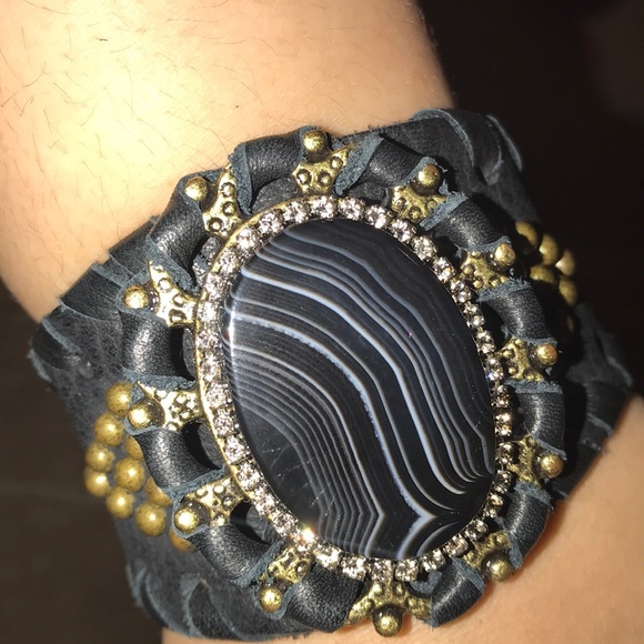 Genuine leather bracelet x Swarovski crystals! New - Picture 2 of 6